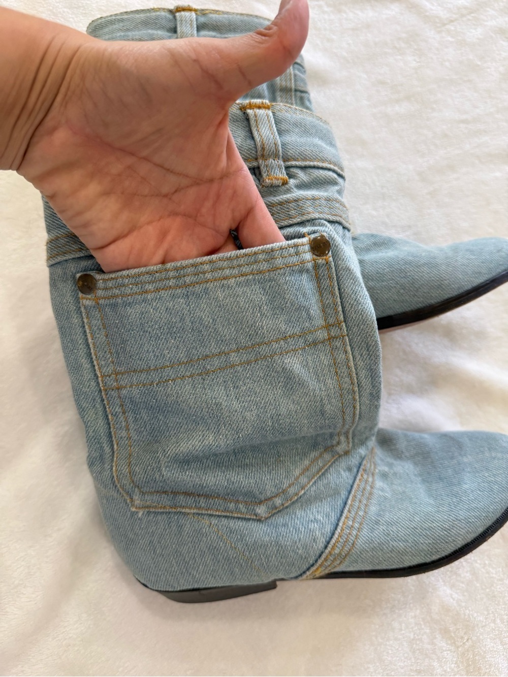 Vintage MATAKE Denim Boots Y2K Western Jean Boots Size 6.5 Rare - Picture 5 of 9